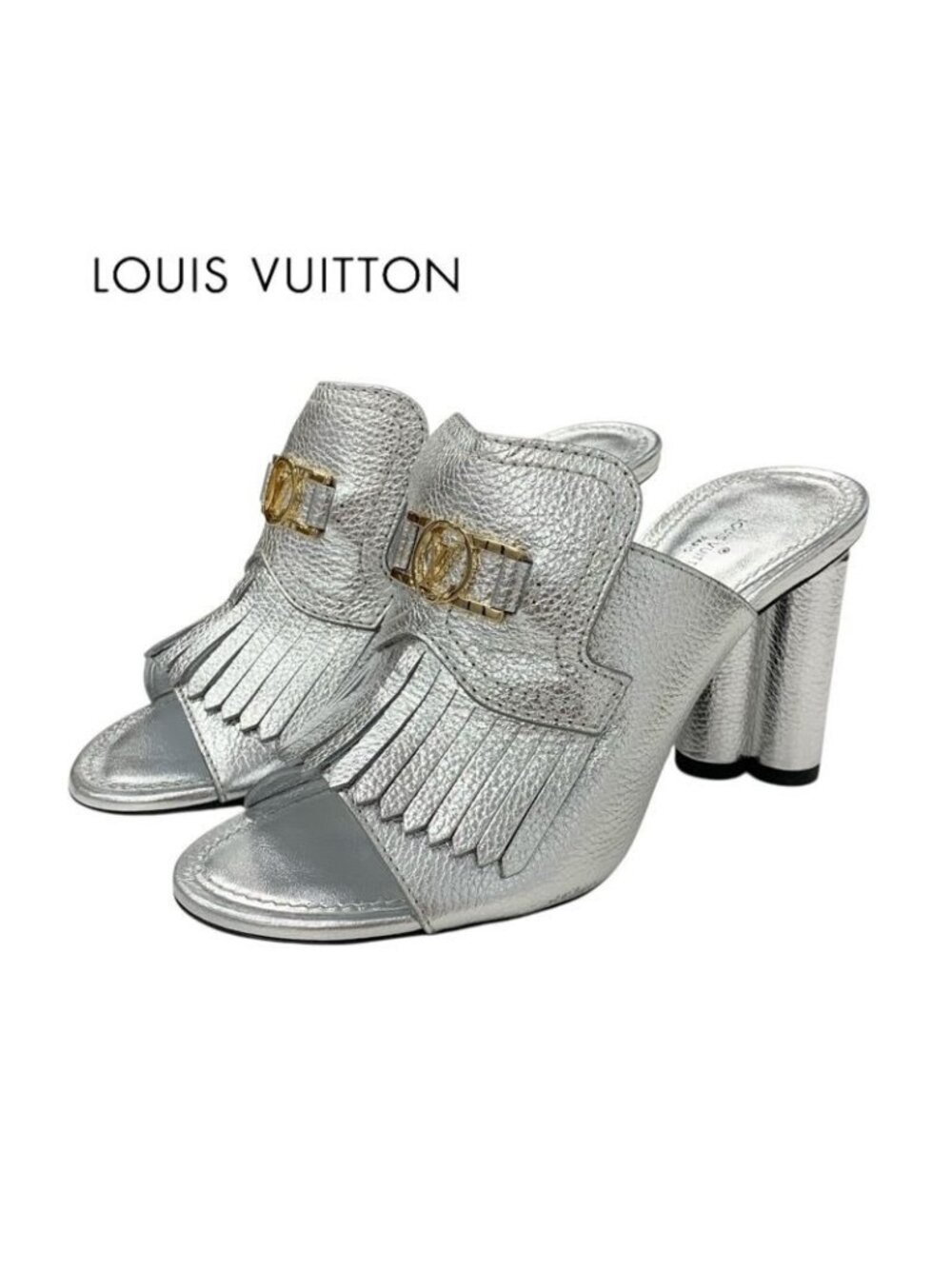 Louis Vuitton Indiana Line Sandals Shoes Leather Metallic Silver Gold Logo - Picture 1 of 10